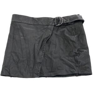 Ted Baker Skirt Womens 5 X Large Solid Black Wrap Mini Leather